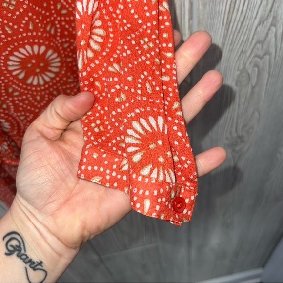 Lucky Brand Bohemian Orange button up Blouse size small - Picture 4 of 6